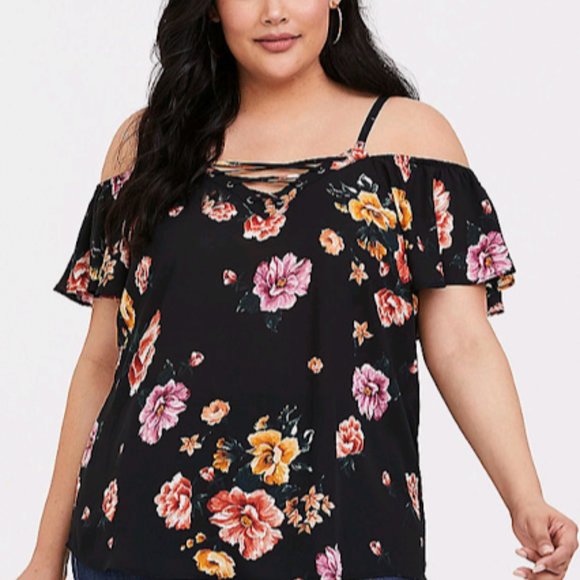 Torrid NWT 5X GORGEOUS Rose Cold Shoulder Blouse - Picture 3 of 4